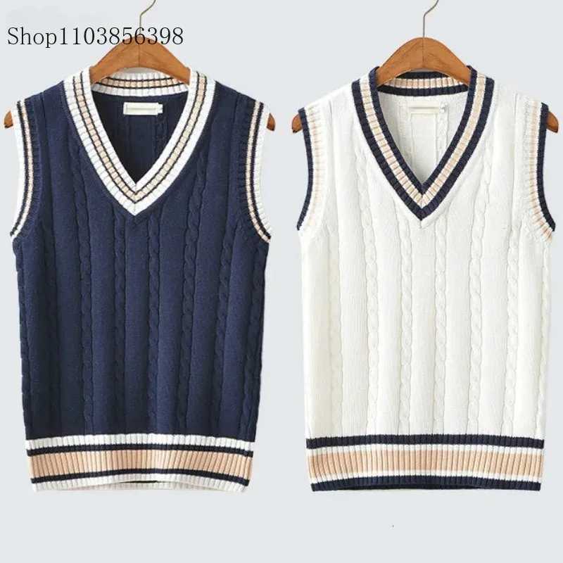 Vests Men's Casual Sweater Men's Vest Comfortable Autumn Spring Fashion Outerwear V-neck Sleeveless Knitted Sweaters Vests Striped Retro 5