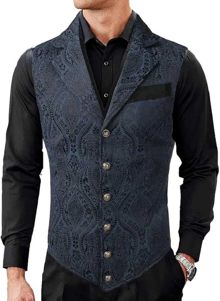 Floral Men's Vests Jacquard Victorian Men Suit Vest Formal Business Lapel Single Breasted Slim Fit Waistcoat Wedding Banquet Party TopsW261017