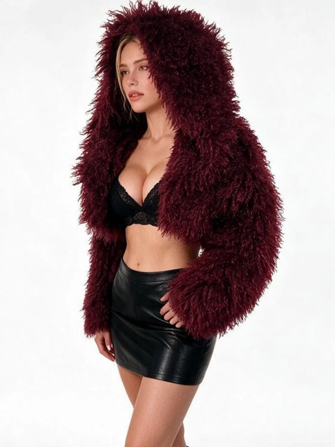 Women's Faux Fur Coat Whith Hooded Fluffy Autumn Winter Women Wool Short Jacket Super Ladies Furry Coats Warm Outerwear 261013