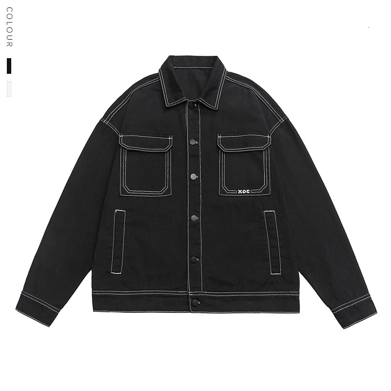 Men's Fashion Baggy Denim Jacket Streetwear Large Pocket Contrast n Oversized Black White Washed Coats Autumn 4XL 5XL 261012