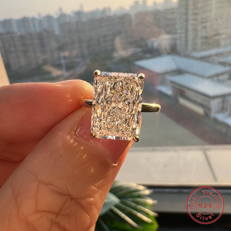 2026 Choucong Gorgeous Wedding Rings Luxury Jewelry Genuine 100% 925 Sterling Silver Rectangle Radiant 9*13mm High Carbon Diamond Party Women Bridal