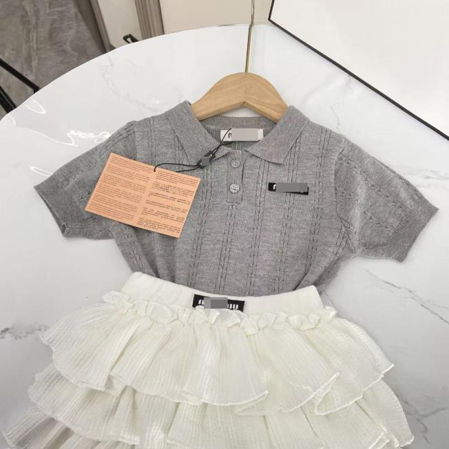 Summer Kids Designer Clothes Cute Two Piece Skirt Set Baby Girls Children Clothing Dresses Sets Short Sleeve Pullover T-shirt Pleated Cake Dress P85