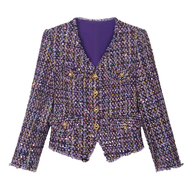 Style Fashionable and Elegant Socialite High-End Temperament n Casual Handmade Combed Tweed Jacket 261014