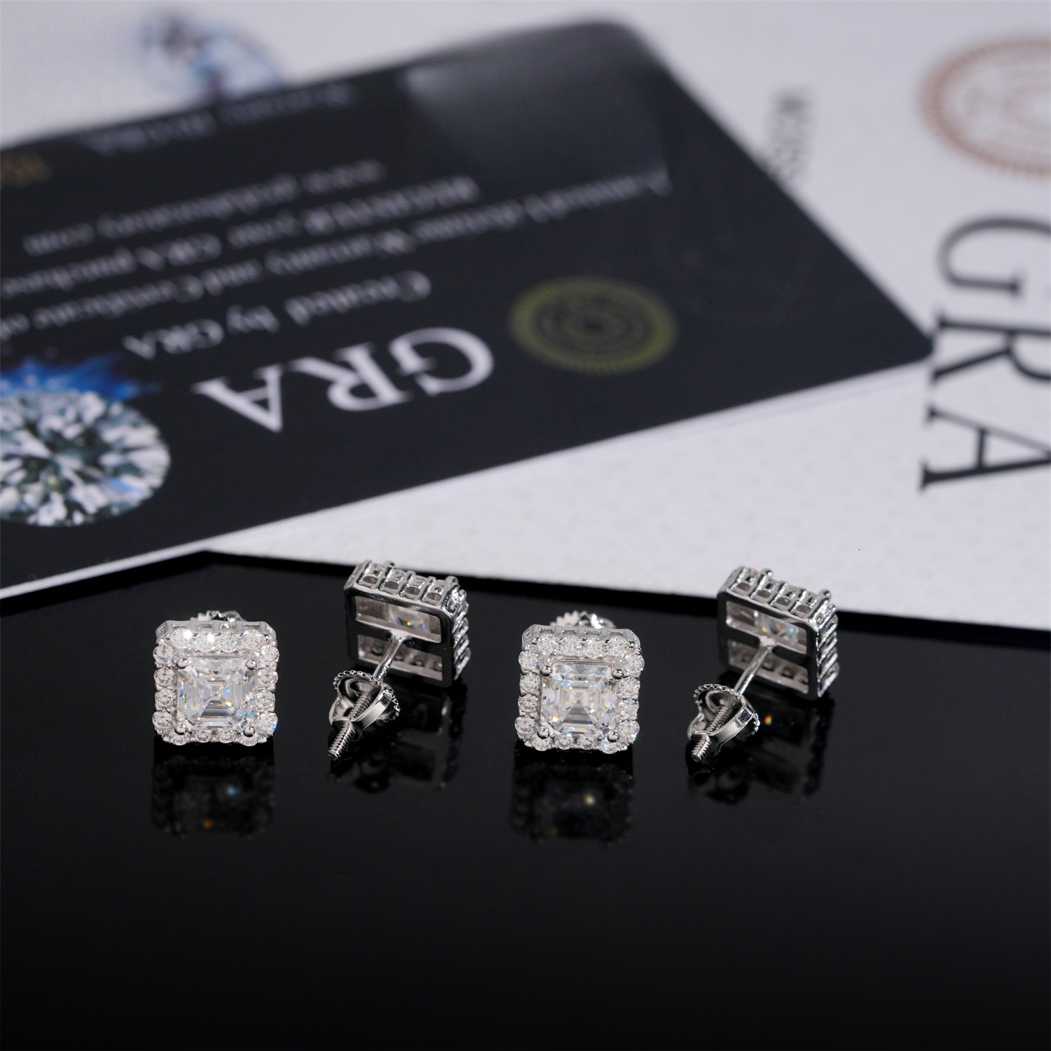 style, lightweight luxury, unique 8mm square earrings, S925 silver with moissanite, trendy and cool design, niche earrings