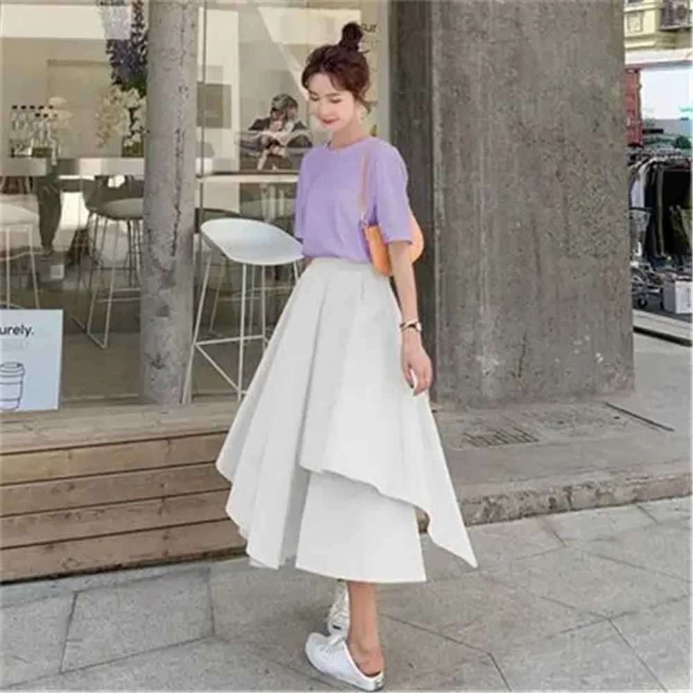 Skirts Pants Women Autumn Skirts Solid Asymmetric Trendy Design Simple High Waist Korean Elegant Leisure All-Match Streetwear Chic Ins W261017