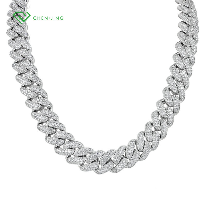 Real Silver 10K 14K 18K Solid Gold Lab Grown Diamond Cuban Link Necklace Brilliant Cut Multi-color Men's Hip Hop Style