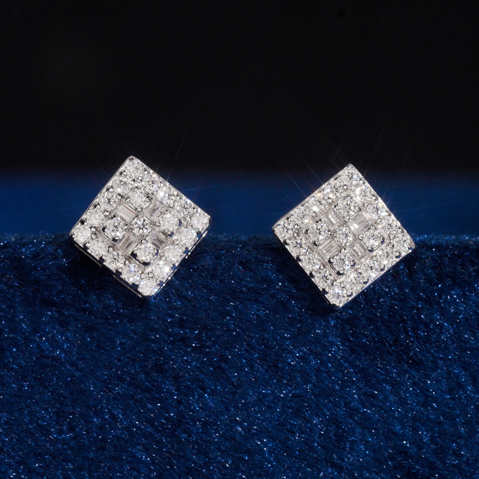 S925 silver moissanite square geometric full-diamond stud earrings, hip-hop style, , wholesale of heavy-duty jewelry