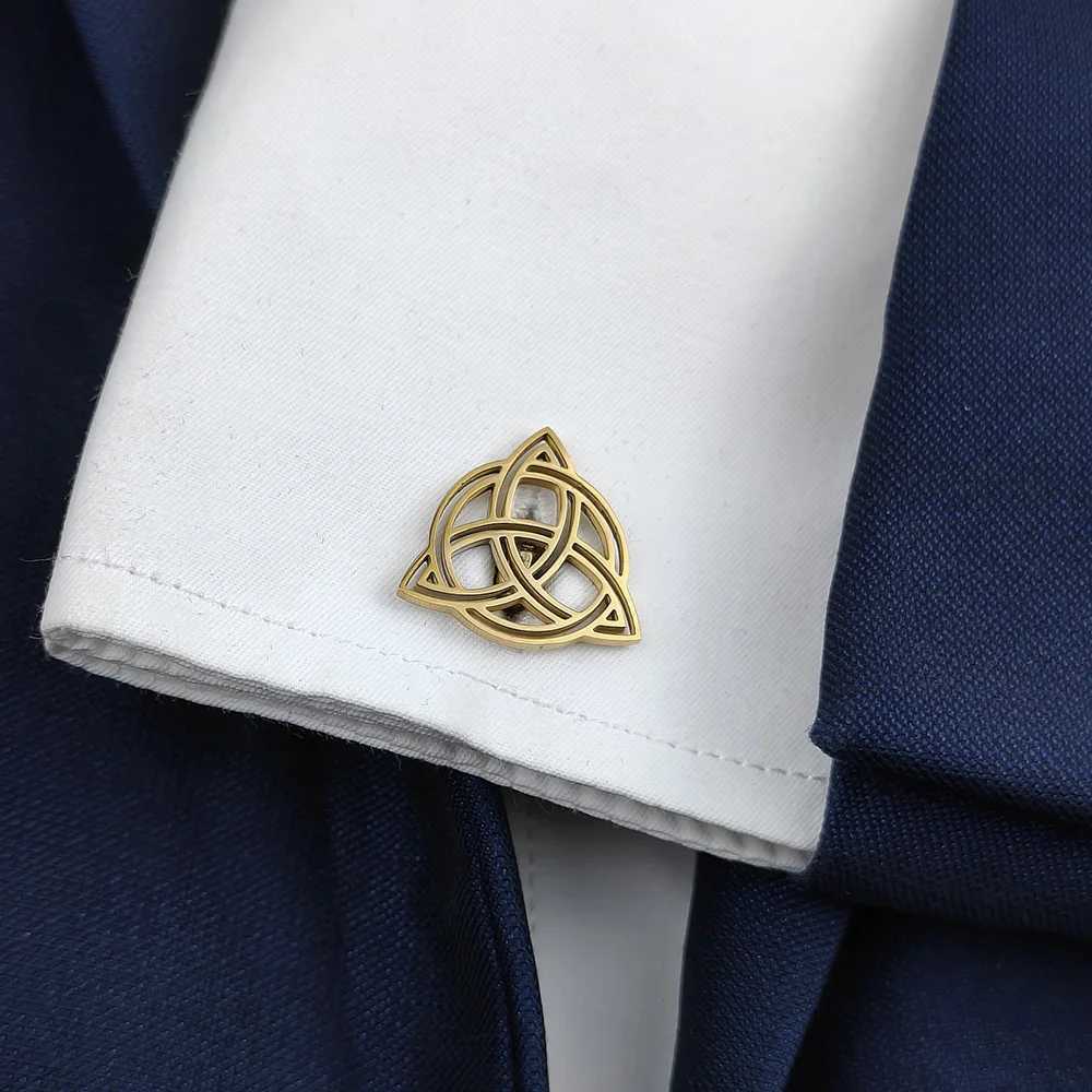 Stainless Cuff Links Cufflinks 316L Steel 18K Gold Plated Celtic Triquetra Knot Multi Color Mens Shirt Cuff Links Formal JewelryW261017