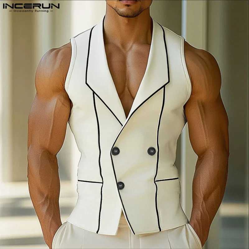 Color-block Men Vests Men's Vests Lapel SLeeveless Button Casual Male Waistcoats Streetwear 2025 Fashion Leisure Vests MenW261017