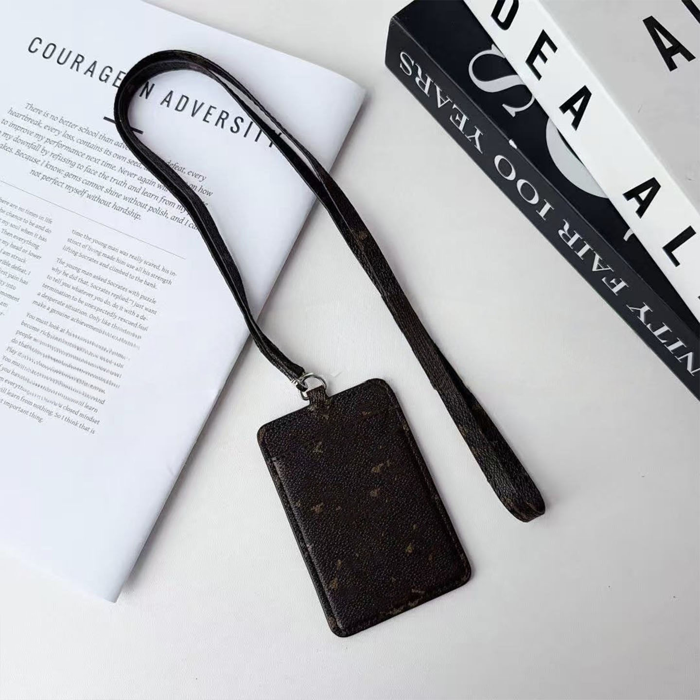 Designer Men's and Women's Retro PU Leather ID Card Cover Hanging Rope Multi Pattern Badge Card Cover Student Staff Portable Office School