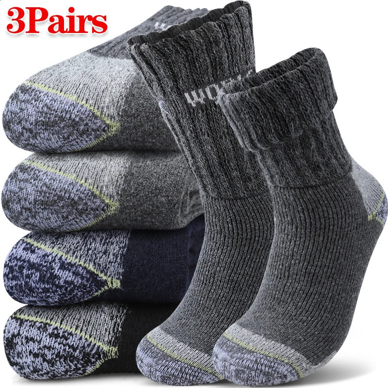3Pairs Mens Thermal Work Crew Socks Winter Thick Terry Knit MidCalf Sock Breathable Comfort Fit for Daily Wear Outdoor Sport 261017