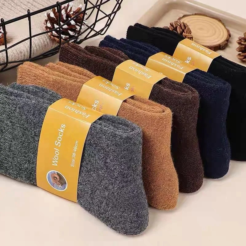 4Pairs Socks Men Super Thicker Solid Sock Wool Warm Against Cold Snow Merino Winter Casual Male EU3846 261017