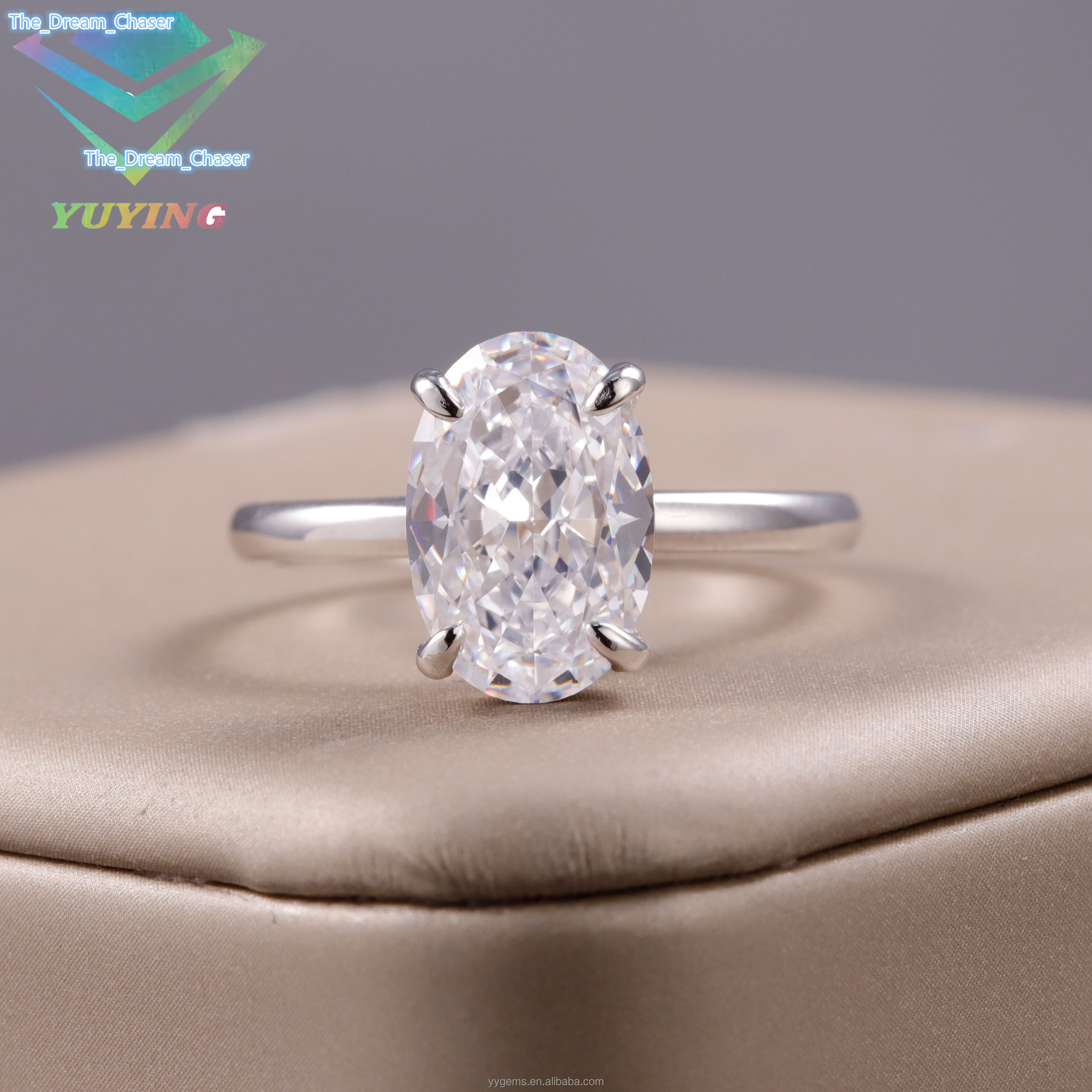 Fine Jewelry 18K White Solid Gold Oval Moissanite Diamond Prongs Solitaire Wedding Ring Women Fine Rings