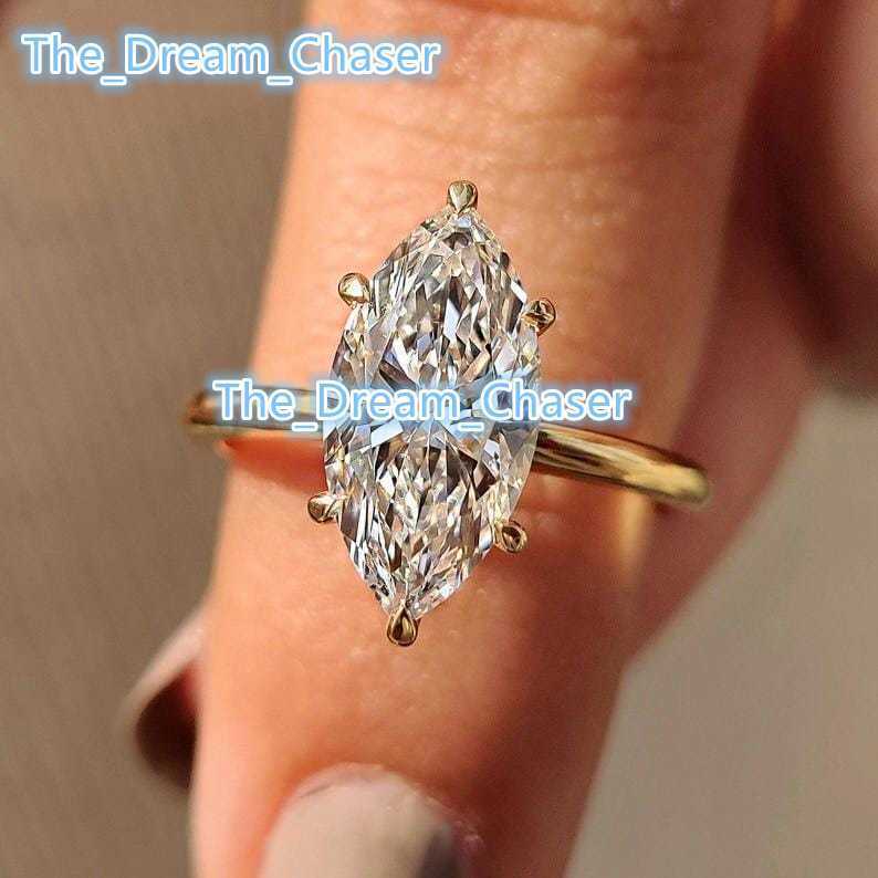 Gorgeous 3.01CT Marquise Cut Natural Diamond Solitaire Ring H SI2 Clarity For Women 18K Solid Gold Party Surprise Gift For Lover