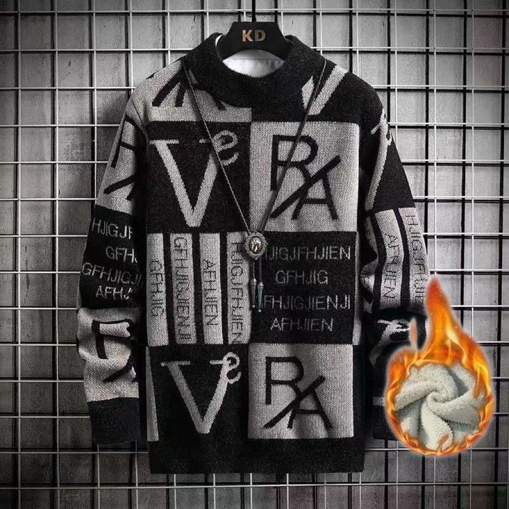 Men's Knit Pullover Sweater Printed Crewneck Autumn Winter Layering Streetwear Jacquard Oversized Teen Luxury Quality High End Graphic Design
