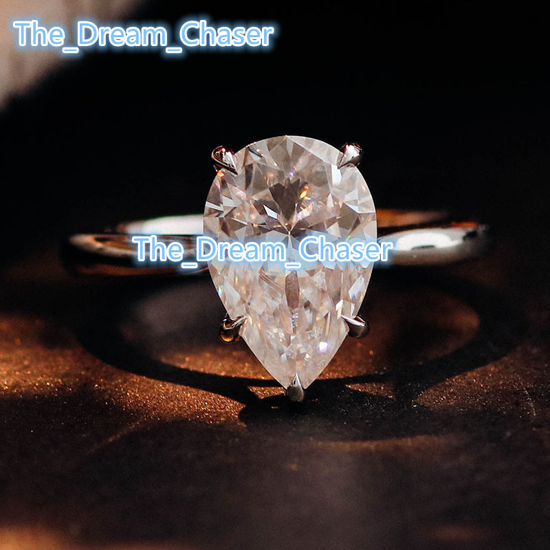 RongZhen 14k 18k Solid Gold Pear Cut Lab Grown Diamond Engagement Ring Men Women IGI Certified 2ct VVS Color D Jewelry Custom