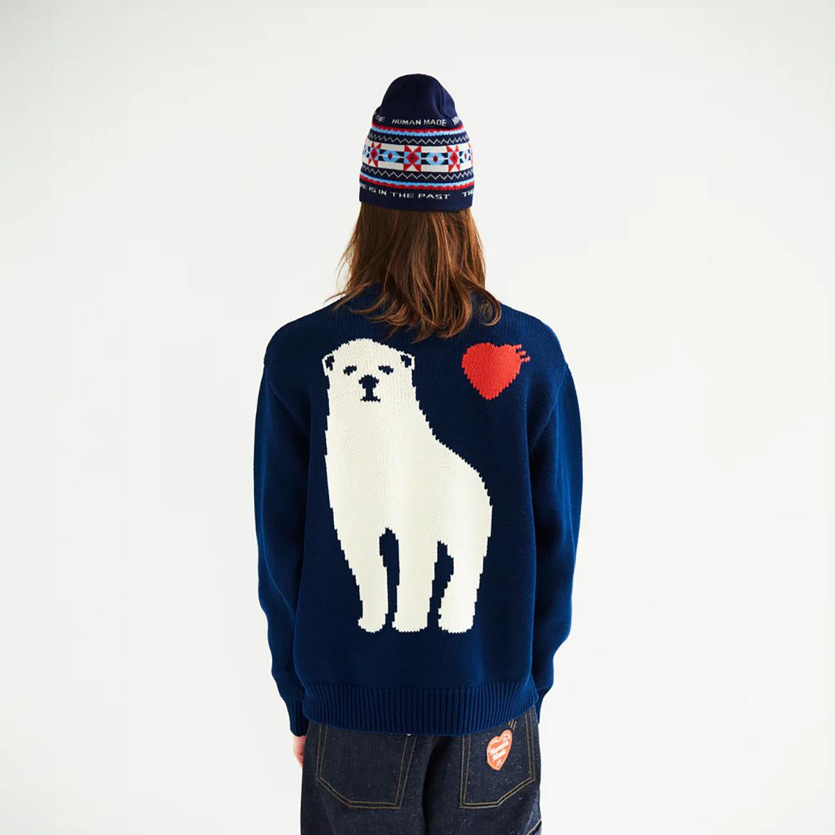 Men Women Fall Winter Couple Knit Jumper Japanese Retro Polar Bear Heart Pattern Crew Neck Sweater Unisex Warm Long Sleeve Jacquard Knitted Tops