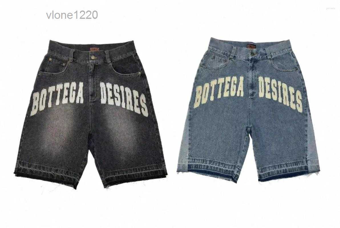 Men's Shorts Men Black Blue Wed Denim Retro Letter Patchwork Summer Fi Sand Casual Spliced Jorts Gym Sweatpants