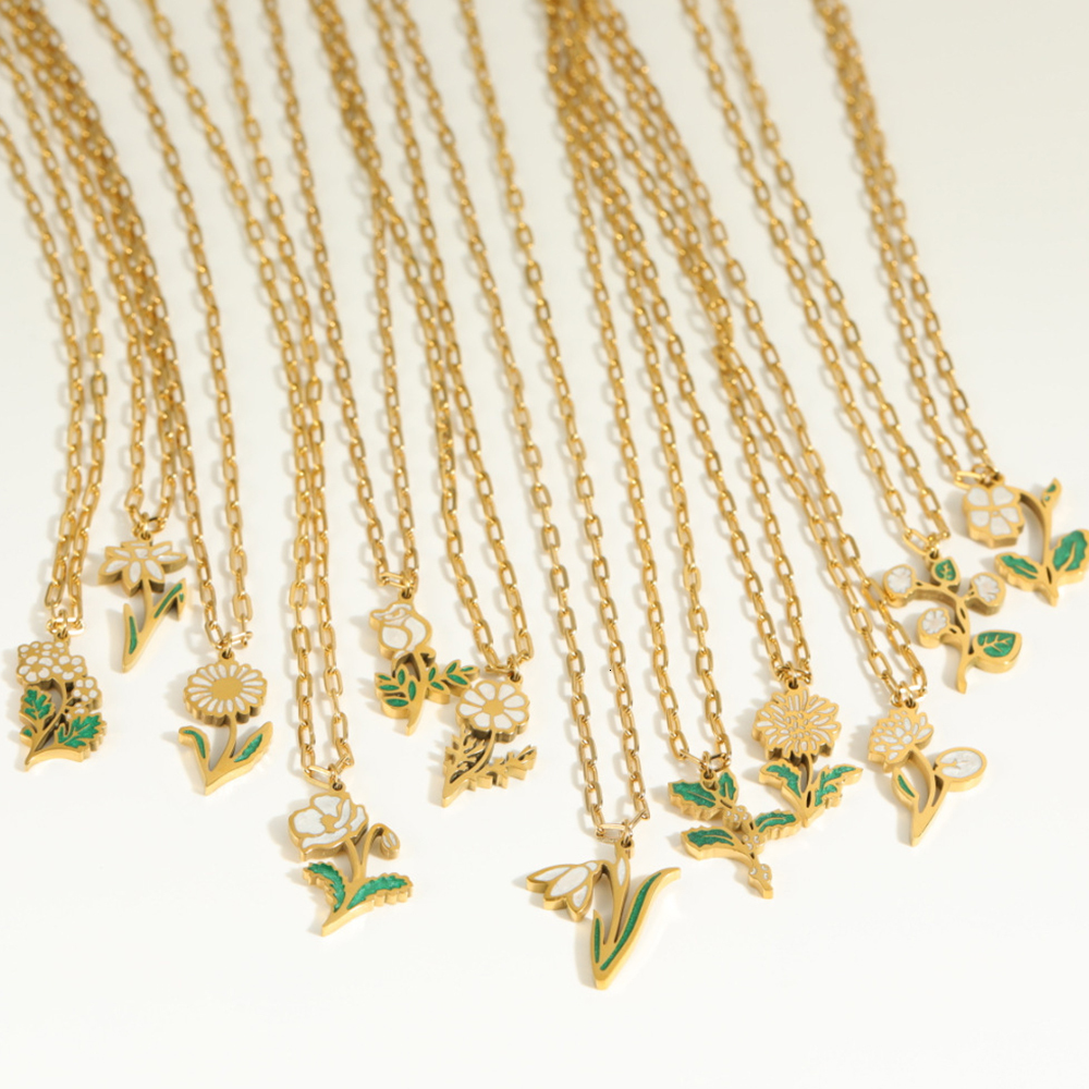 Hot Selling Classic Elegant 18k Gold Plated 925 sterling silver Jewelry Enamel Birthday Flower Pendant Necklace