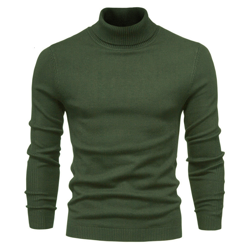 2026 Autumn Winter New Solid Color Pullover Turtleneck Sweater Men's Knitted Top Inner Wear Army Green Base Shirt Honglu