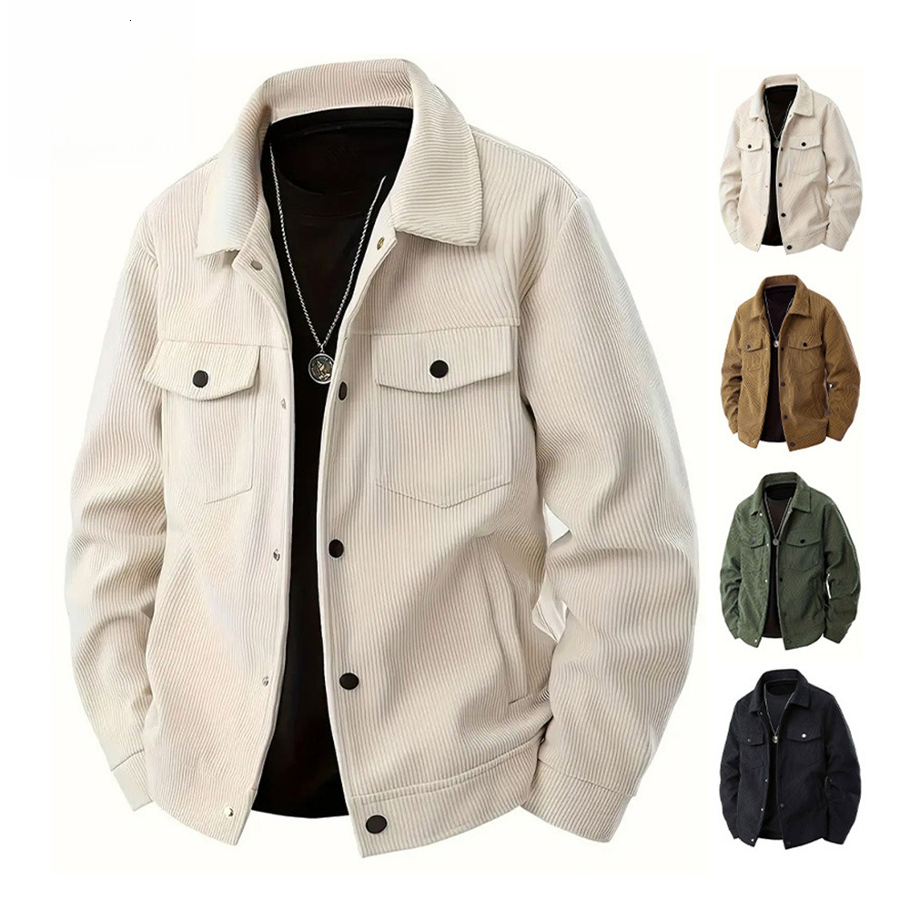 Designer Jacket Luxury Men's Corduroy Single Breasted Loose Casual Sports Coat Trendy Brand Striped Jacquard Multi Pocket Youth Lapel Long Slee