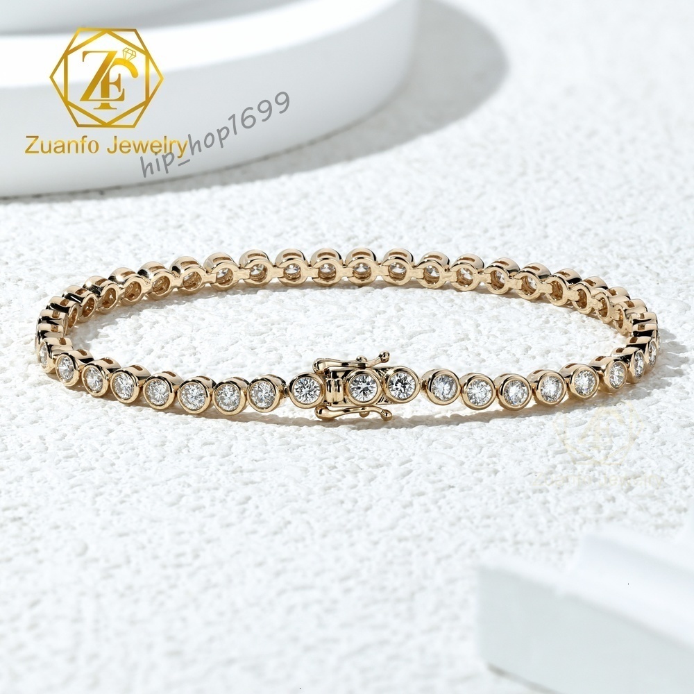 IGI Certified Bezel Set Round Lab Grown Diamond Tennis Bracelet 14K Solid Gold Full Eternity Lab Diamond Bracelet