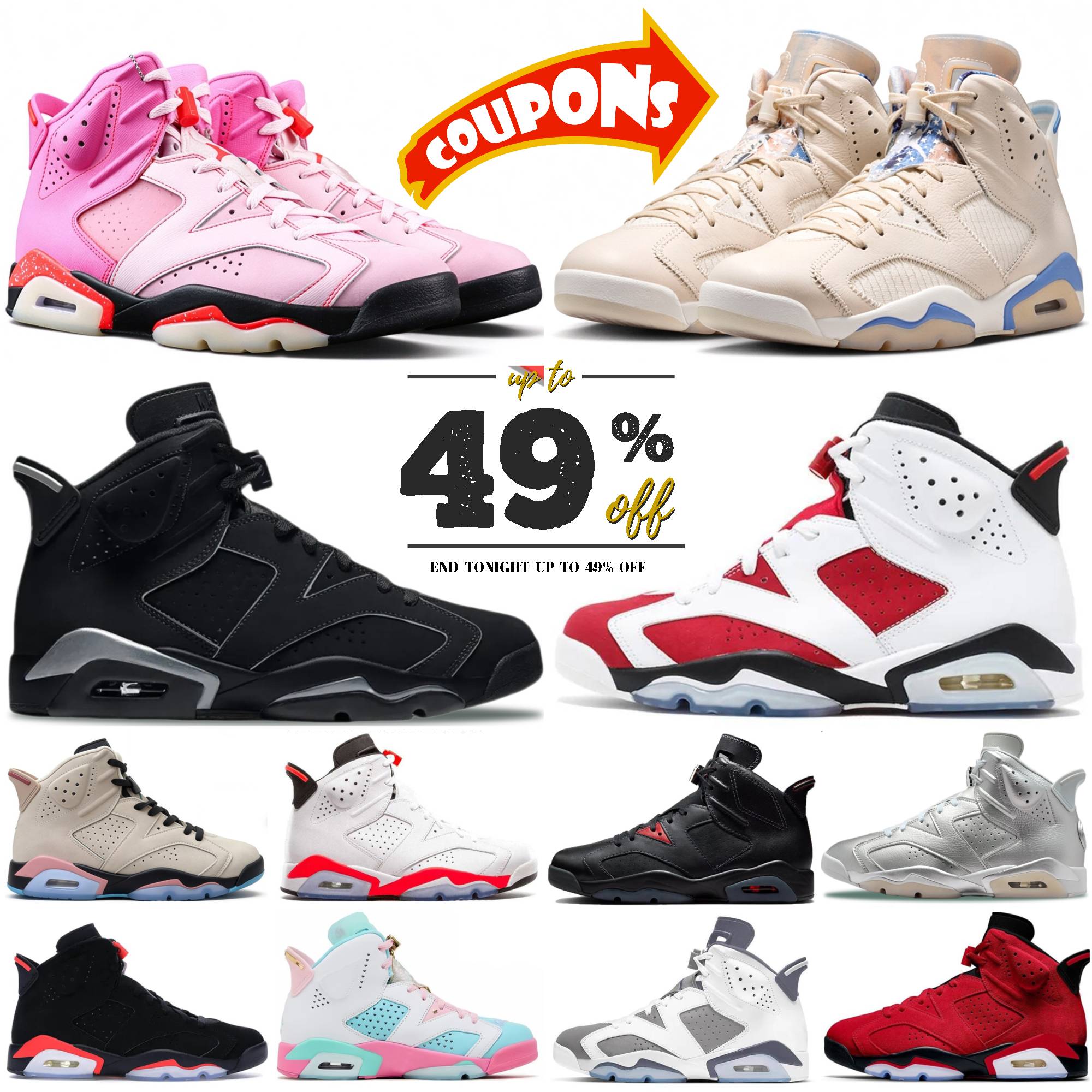 Designer 6 6s Basketball Shoes j6 Infrared Salesman Cap and Gown Awake NY Midnight Navy Playful Pink BIN 23 Metallic Silver Oreo Cool Grey Mens Wome