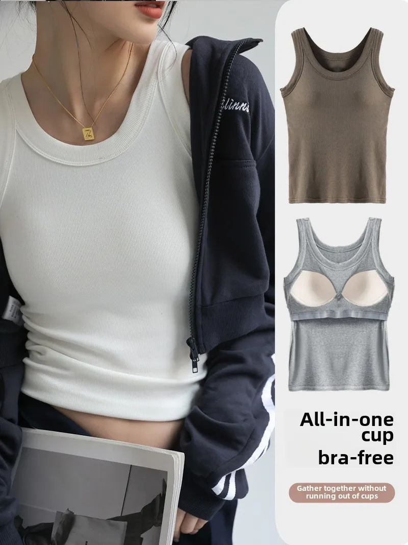 Women's Seamless Modal Ribbed Tank Top Builtin Bra Summer Camisole Wirefree Full Coverage Solid Color Casual Outwear 261016