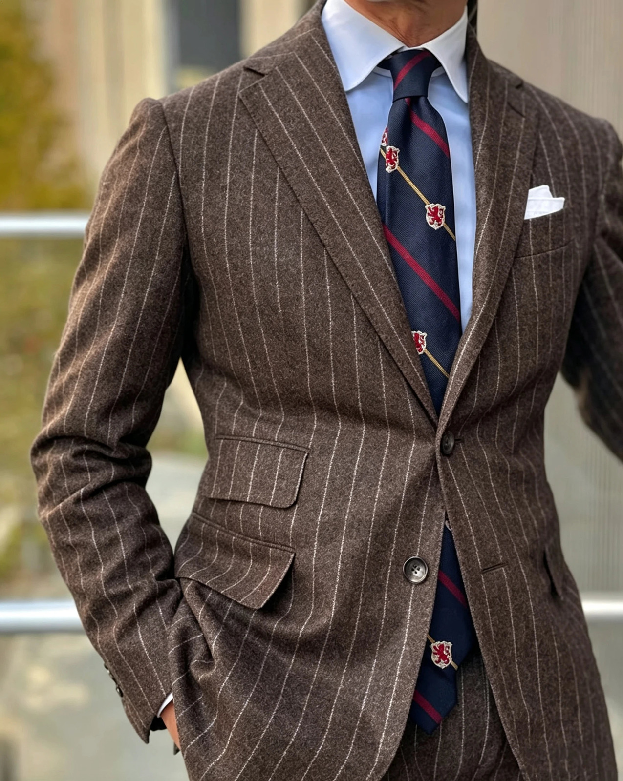 Fashion Pinstripe Mens Suit 2 Pieces Wool Blend Jacket Pants Italian Style Set for Wedding Business Party Formal Event Attire 261017