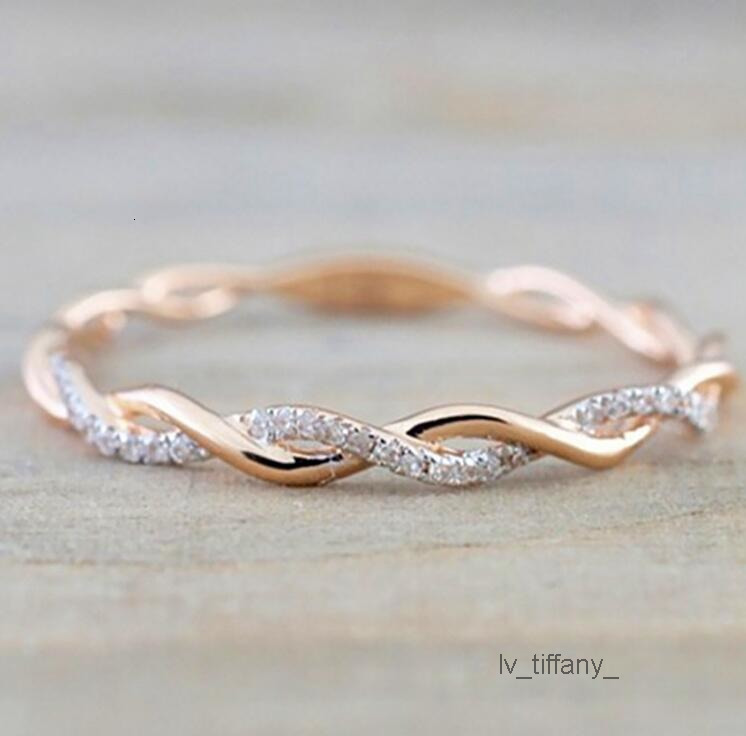 Wedding Rings jewelry New Style Round diamond Rings For Women Thin Rose Gold Color Twist Rope Stacking in Stainless Steel