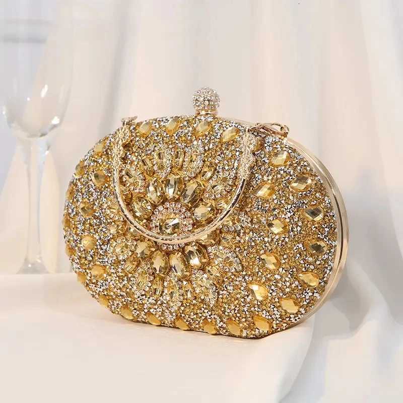Cross Body Gold Round Bag Braided Rhinestone Clutch Bags for Women Crystals Party Purses Diamond Designer Crossbody Handbags H261016