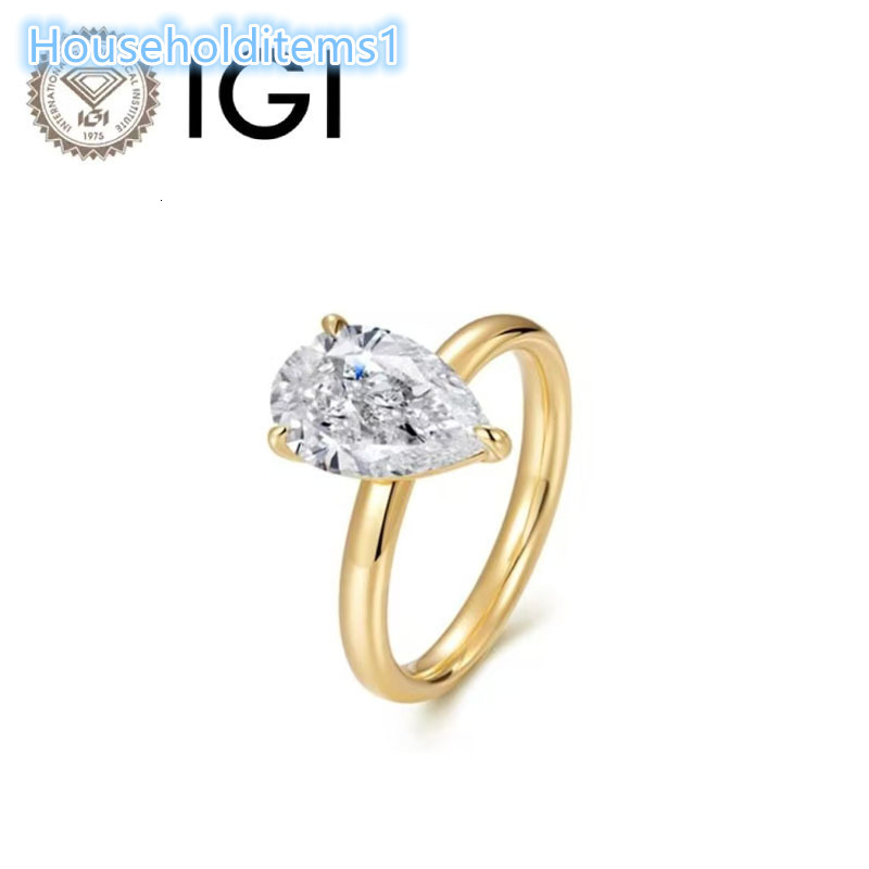 Hot Selling 18K Solid Gold Pear Cut Lab Grown Diamond Ring for Women with Excellent Cut White Color E IGI Certification