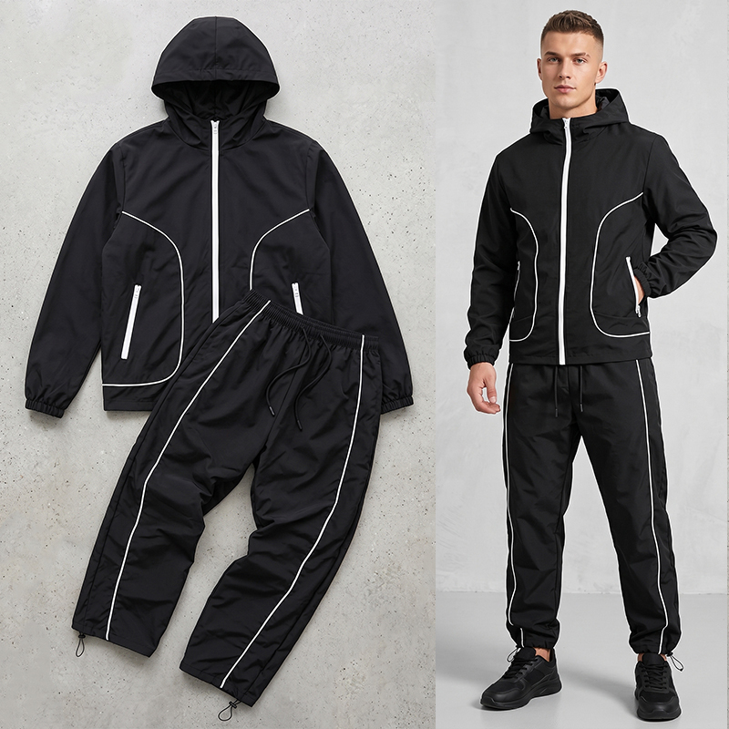 Men's Trendy 2 Piece Tracksuit Set Hooded Full Zip Windbreaker Jacket Coat Tops Quick Dry Athletic Jogger Pants Trousers for Men