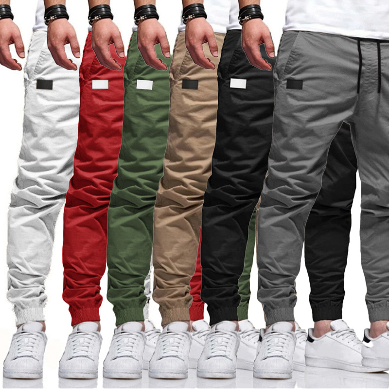 Men Slim Fit Casual Trousers Autumn Winter Solid Color Faux Leather Panel Pants Slight Stretch Youth Fashion Long Pants