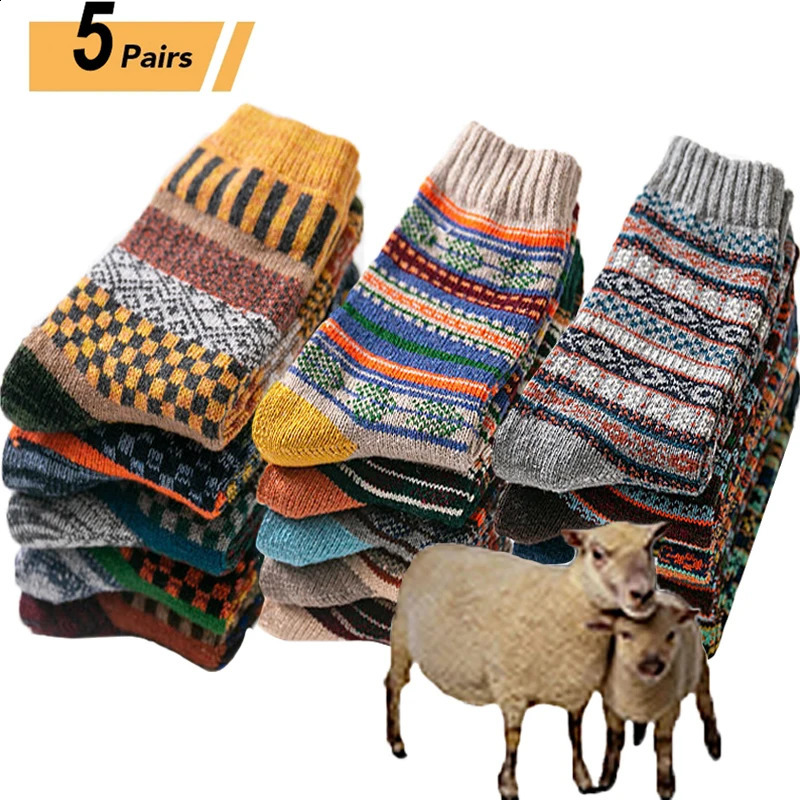 10PCS5Pairs Autumn Winter Men Thicken Warm Harajuku Retro Fashion Casual Wool High Quality Cotton Socks Wholesale Snow Sock 261017