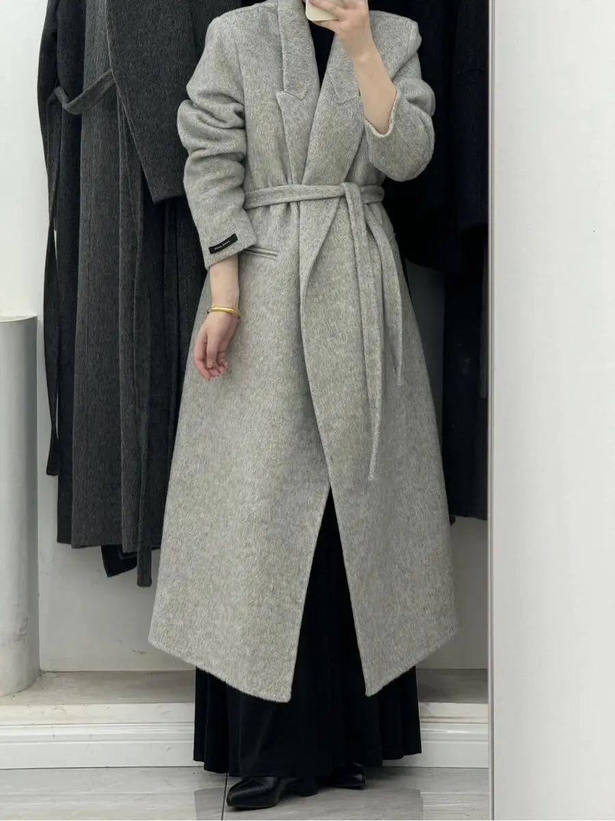 Advanced Style Suit Collar Long Tie DoubleSided Cashmere Coat For Women 2026 Autumn And Winter Woolen 261010