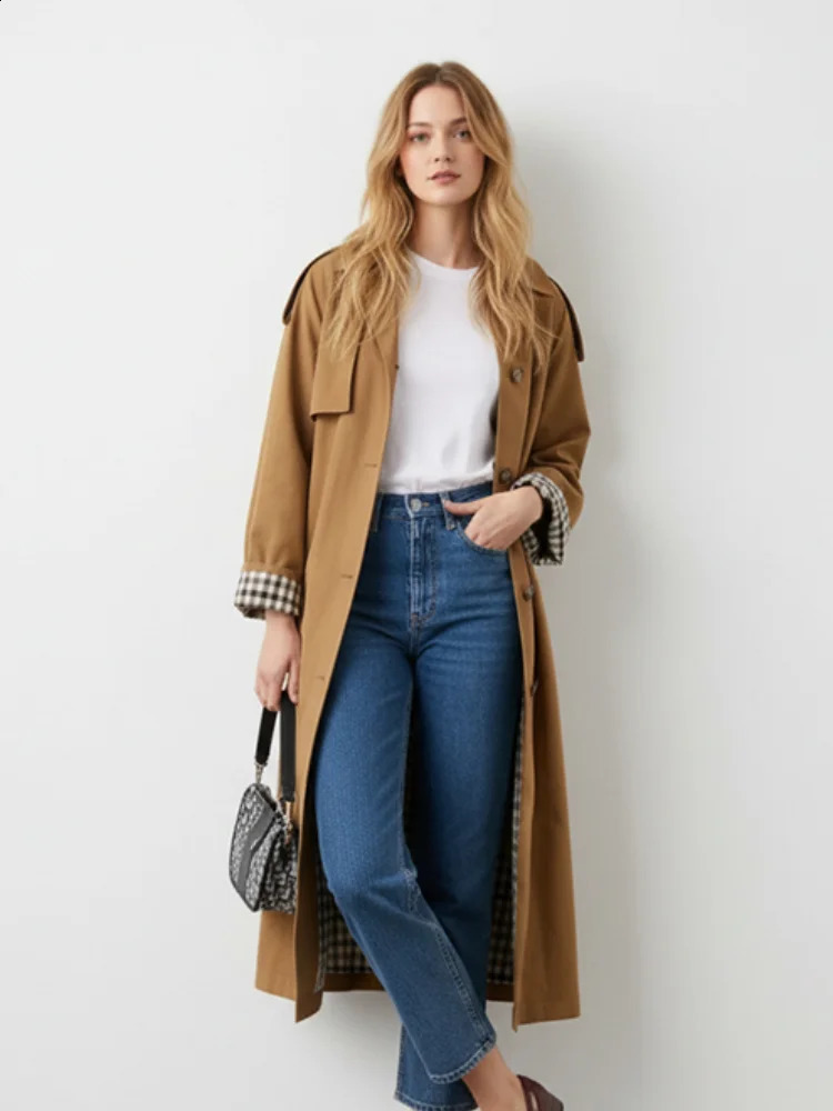 Women Chic Loose Lapel Overcoat Green Full Sleeve Single Breasted Solid Coat Autumn Classic Female Oversized Long Coat 261013