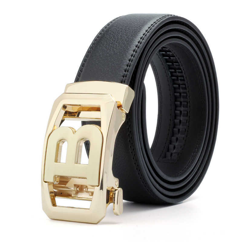 Luxury Designer Black Leather Belt Men Gold Letter Automatic Buckle Business Casual Jeans Strap Waistband