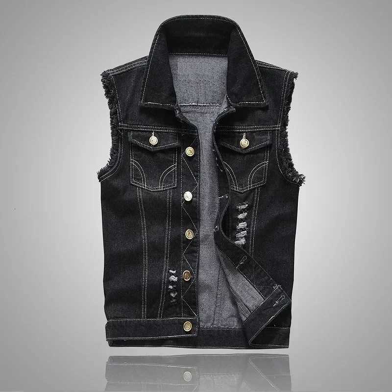 Denim Men's Vests New Blue Vests Men Casual Slim Button Sleeveless Denim Jackets Turn-down Collar Jean Vest for Men Spring Summer OutwearW26101