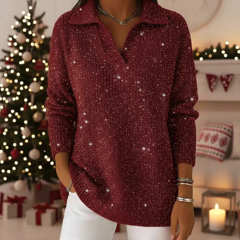 2026 New Designer Women's Clothing Autumn And Winter Fashion Versatile Casual Loose Sexy Women's Solid Color Long Sleeved Top Shiny Sweate