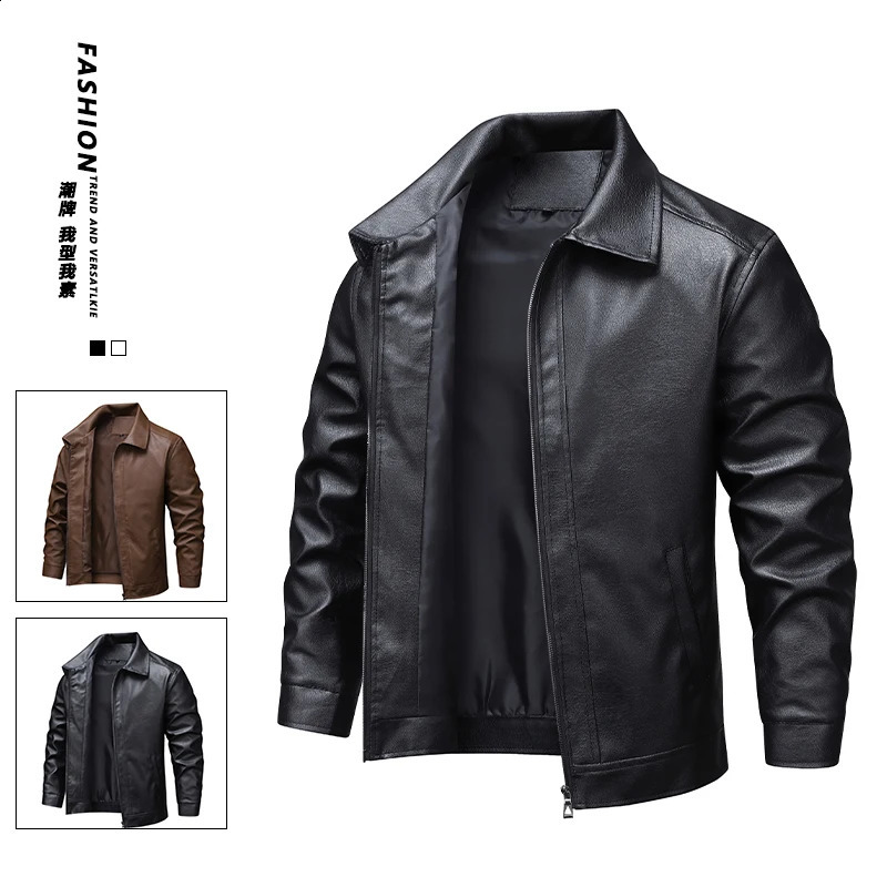 2026 spring and autumn men's turndown collar leather jacket men casual coat top windproof Loose fit trendy 261009