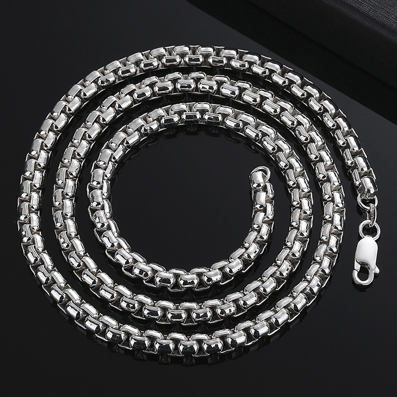 5mm 6mm New Hip Hop 925 Sterling Necklace Bellcher Round Box Supplier Heavy Duty Rope Silver Chain for Men