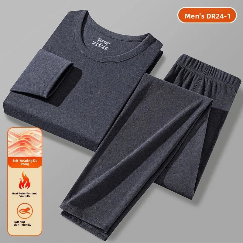 Winter Constant Temperature Kit For Men Round Neck Doublesided Brushed Thermal Underwear Heating Clothes And Pants Set 261012