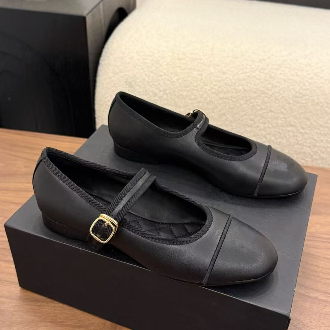 Mary Jane single shoes, genuine leather round toe French retro ballet shoes, shallow mouth flat bottomed small leather shoes