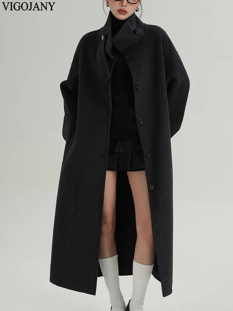 2026 Women Elegant Nature 100 Wool Long Coat Winter Black Sleeve Cashmere Jacket Lady Casual Singlebreasted Woolen 261010