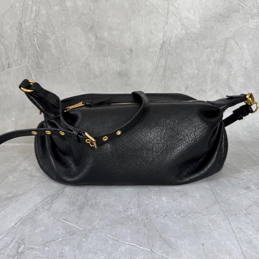 Slouchy Motorcycle Hobo Bag Pebbled Lambskin Leather Soft Ruched Structure Roomy Edgy for Travel and Shopping