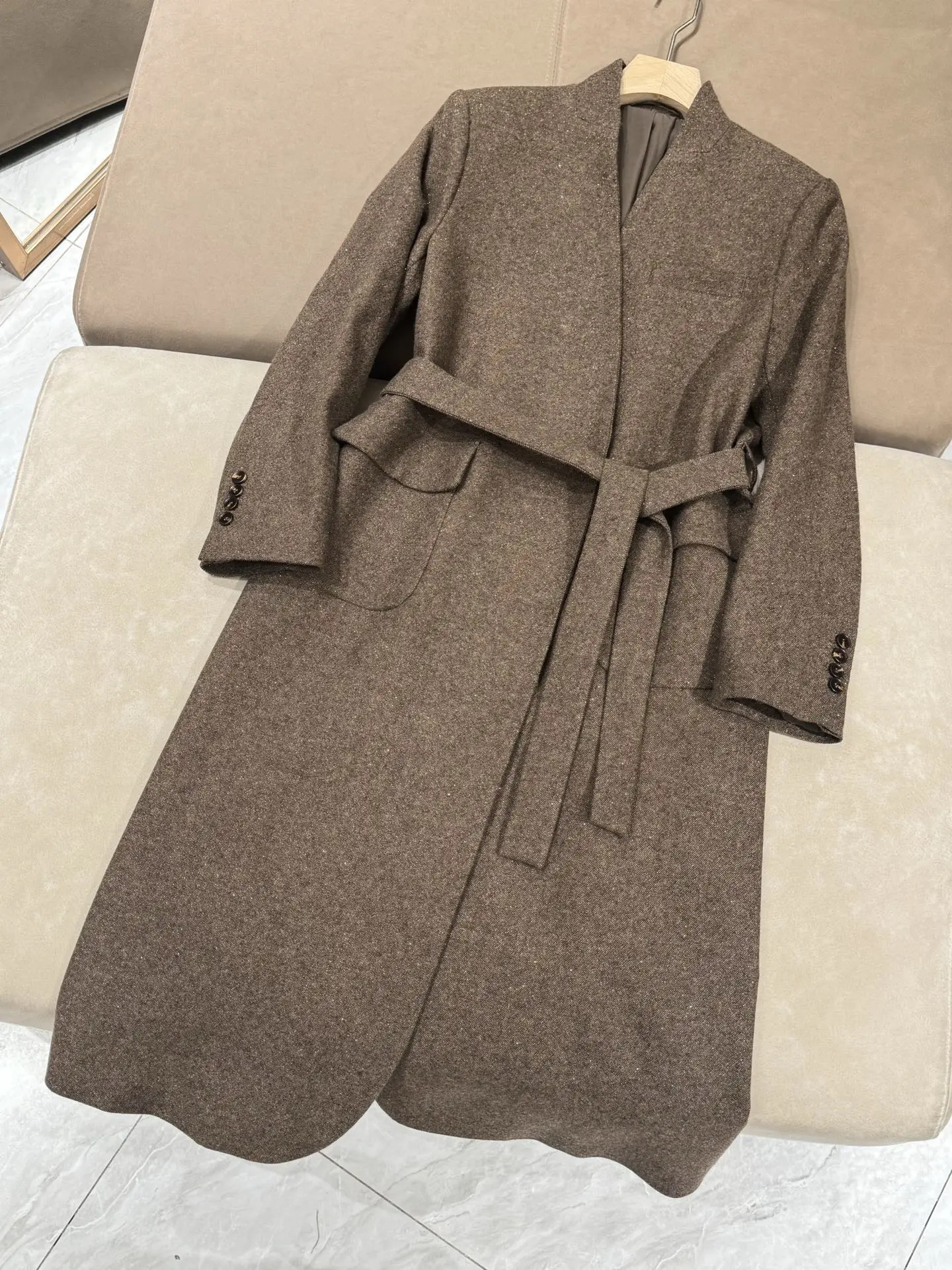 Wool Blend Coat Women's Casual Belted Long Trench 261010