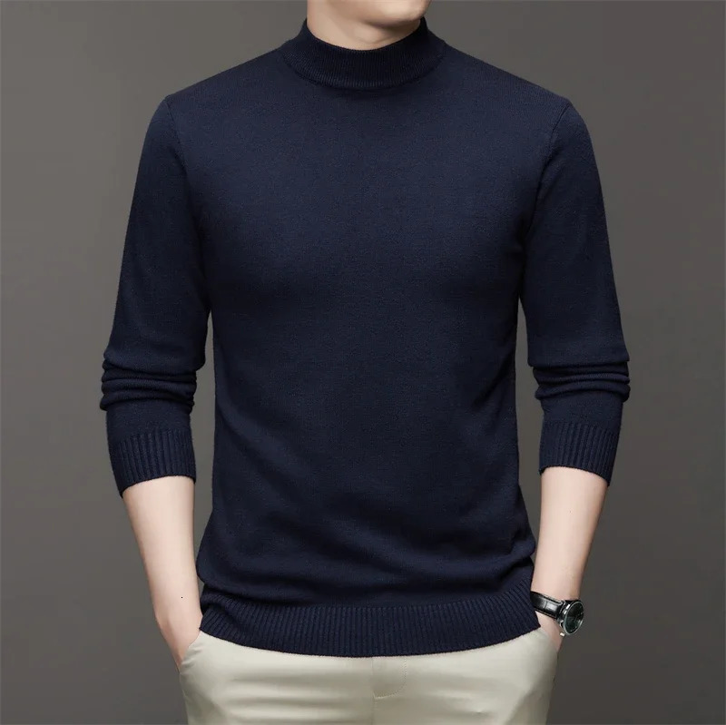 7 Colour Men's Half High Neck Long Sleeved Solid Color Sweater Soft Warm and Comfortable Top with a Base 261009