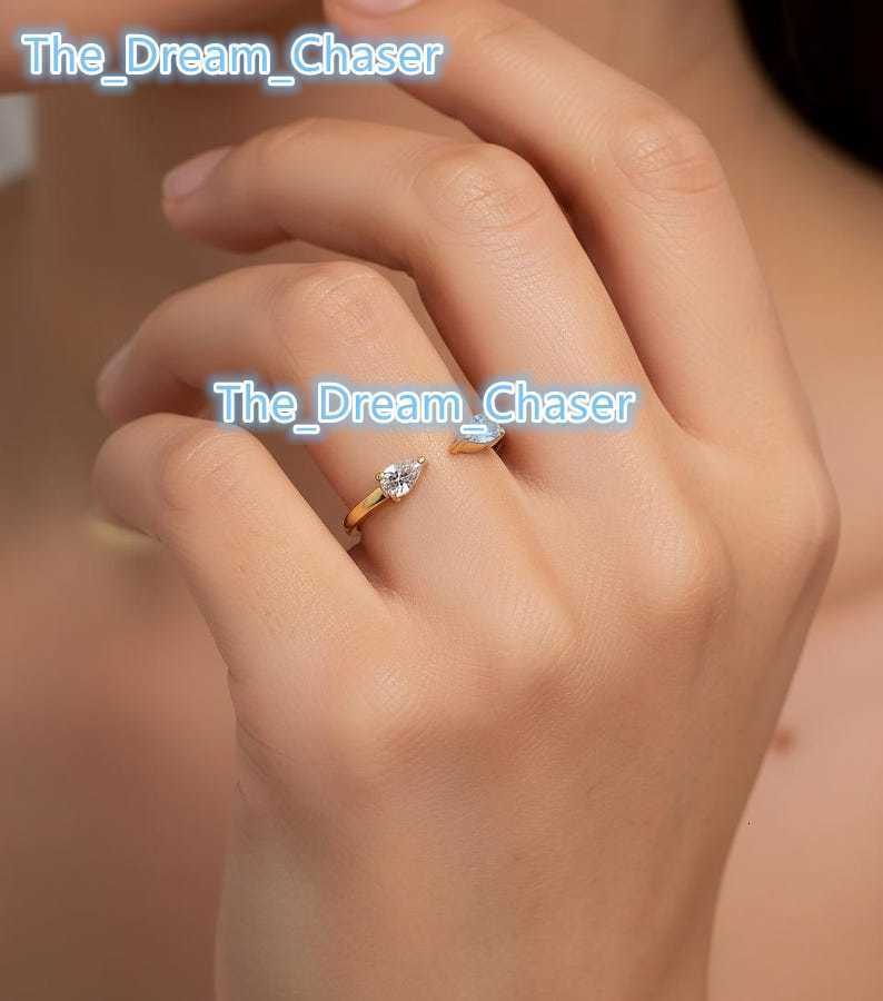 Adjustable 925 Sterling Silver Gold Plated Pear Cut Moissanite Ring for Women Fashion Jewelry for Anniversary Engagement Wedding