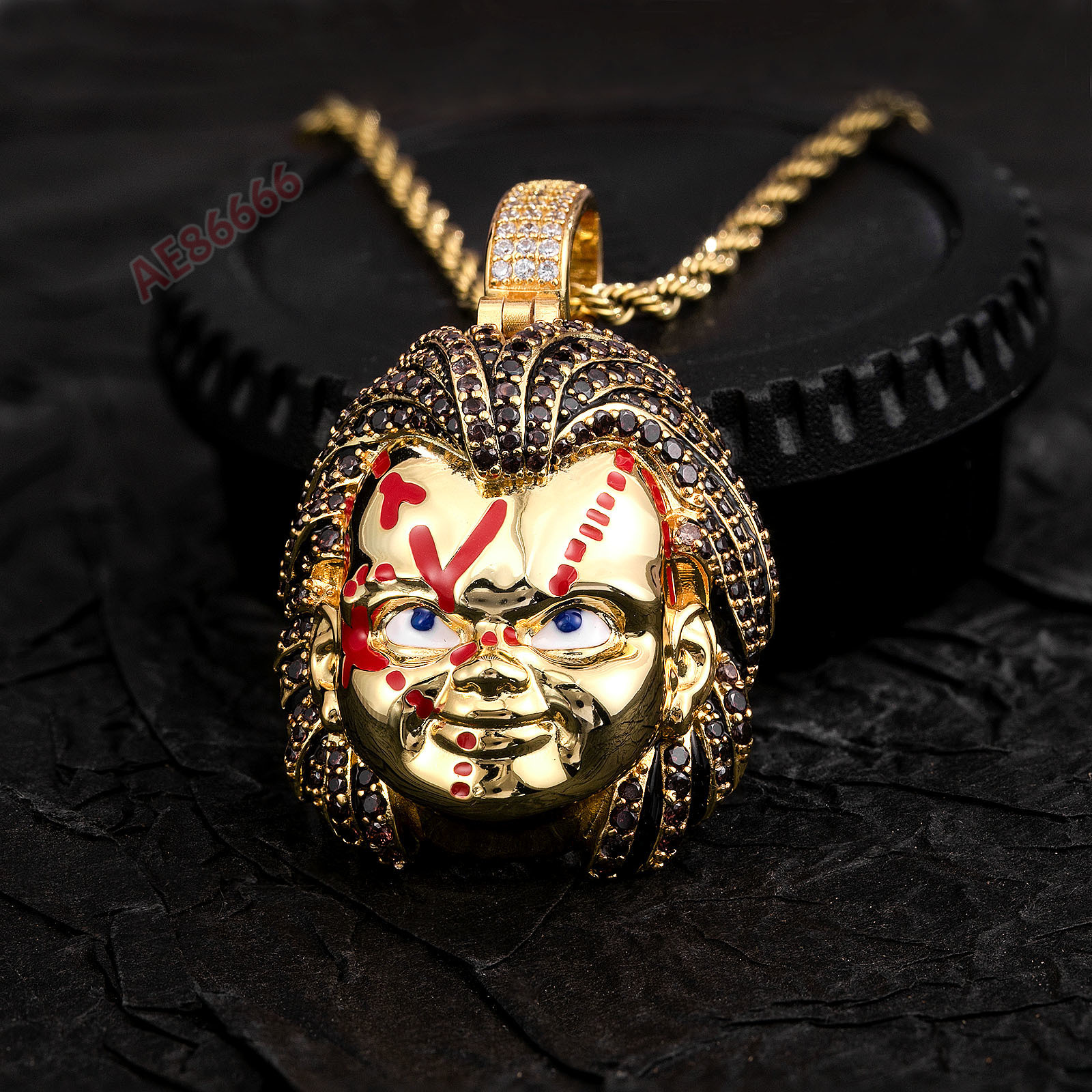 Hot Sale GRA Past Test High Quality 3D Chucky Doll Head Pendant Iced Out VVS Moissanite Gold Plated Large Horror Character Hip Hop Statement Jewelry
